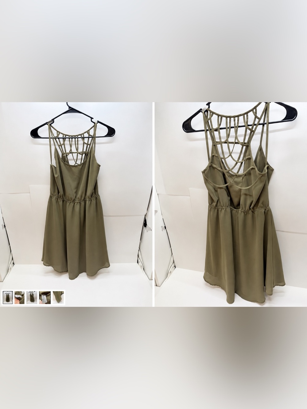 Dainty Hooligan Olive Strappy-Back Mini Dress